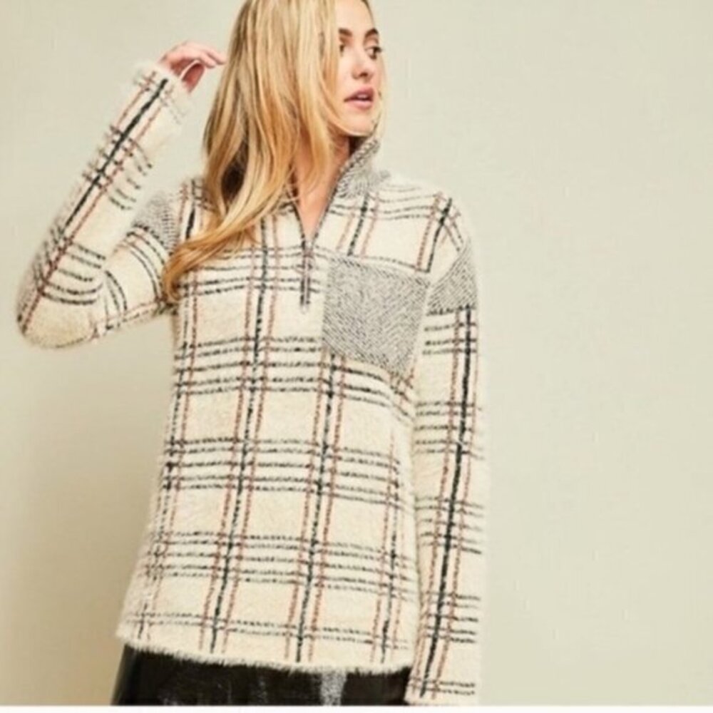 Entro Metallic Plaid Cozy Sweater